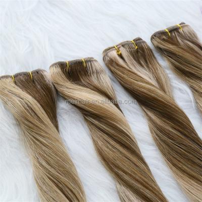 China Wholesale Hot Sale Russian Virgin Hair 100% Pulled Flat Wave Weft Extensions Silky Straight Double Bundles for sale