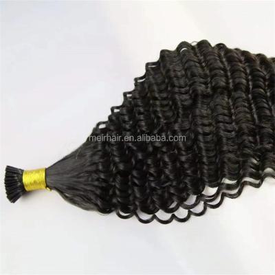 China Wholesale Natural Black Curly Russian Afro Wave Hair Double Drawn Micro Ties 26inch I Tip Wavy Hair Extensions for sale