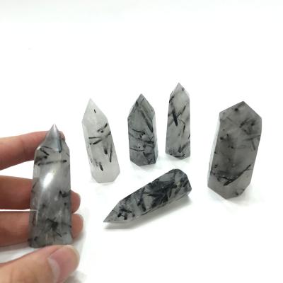 China China High Quality Natural Clear White Black Tourmaline Rutile Crystal Tower Point For Home Small Decoration for sale