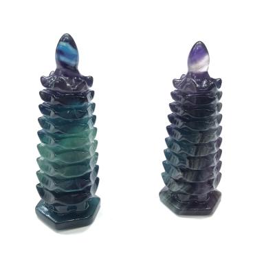 China China Fluorite Natural Purple Green Crystal Pagoda Tower For Home Decoration for sale