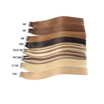 China Wholesale Drawn 100% Human Remy Skin Weft Tape Hair Extensions Ponytail Cuticle Hair Silky Straight Double Wave Tape In Hair Extensions for sale