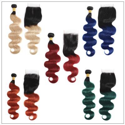 China Brazilian Hair Body Wave HD Colored Body Wave 4x4 Lace Top Transparent 4x4 Lace Closure With Bundles 100% Remy Hair Weaves for sale