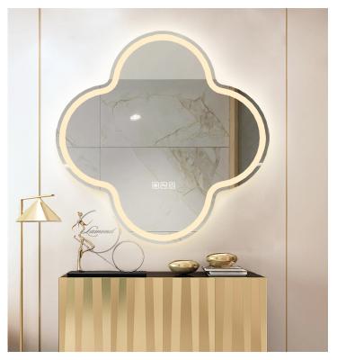 China Bathroom Makeup Mirror Minimalist Anti Fog Waterproof Bathroom Mirror Design Smart Waterproof Irregular Led Mirror for sale