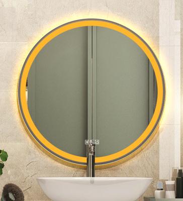 China High End Bright Modern Design Round Silver Wall Mounted Bathroom Smart Led To Make Up Mirror for sale