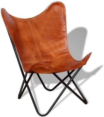 China Retro Adult PU Butterfly Leather Chair Ergonomic Folding Metal Iron Frame For Outdoor Picnic Beach Camping Fishing With Khaki Brown for sale