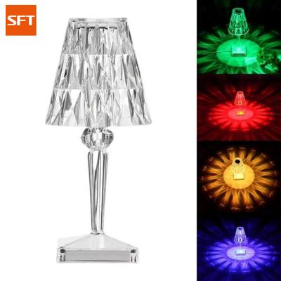 China Modern RGB Color Remote Rechargeable Cordless Diamond SFT 16 Crystal Table Lamp for sale