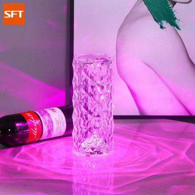 China Modern SFT USB Charging Touch Control Remote Control Crystal Table Lamp Desk Lamp Rose Grain Night Light for sale