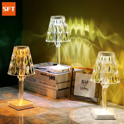 China Modern Rechargeable Acrylic Decorative Transparent Light LED Crystal Table Lamp SFT USB Lamp Bedroom Bedside Diamond Diamond for sale