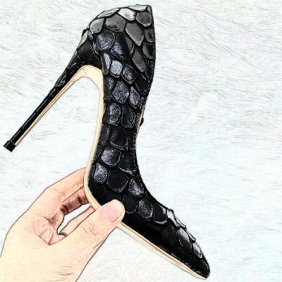 China Deodorization Customize 12cm 10cm Sexy 3D Flakes 8cm Snakeskin Women Pumps High Heels Stiletto Luxury Shoes Factory for sale