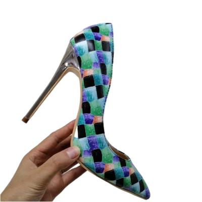 China Large Size 12cm 10cm 8cm 6cm Latest Women's Graffiti Art Image Pointed Toe Pumps Stylish Shoes Anti-slippery High Heels For Ladies for sale