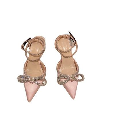 China Fashion Trend Luxury Wholesale Ladies High Heel Sandal Women Satin Fabric Sandals Low Thin Shoes Customize Factory for sale