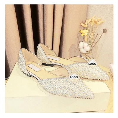 China Custom White Flat Women's Low Heel Dress Wedding Shoes Ankle Chain Bridal Shoes Party Wedding Shoes For Women for sale