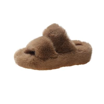 China Fashion trend new fur slipper with platform winter women warm fluffy slippers clogs plush female slides plus size shoe factory for sale