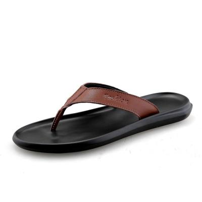 China New Breathable Lightweight Men's Genuine Leather Flip Flops Stretch Outdoor Casual Beach Raw Cowhide Sandals Leather Shoes for sale