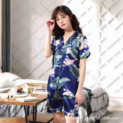 China Cute Women's Pajama Shorts Summer Two Piece Pajamas Set QUICK DRY White Silk Fat Fat Women's Pajamas Set for sale