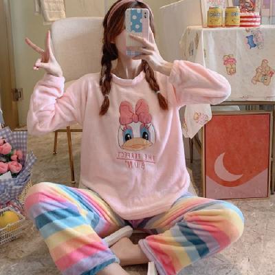 China Cheap Korean Female Cartoon Style Pajamas Women's Cute Winter Thick Pajamas QUICK DRY Pink for sale