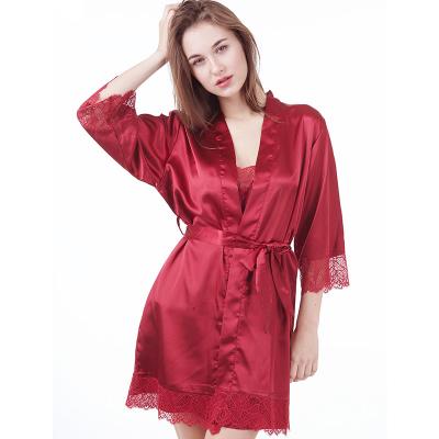 China 2021 Loose Bridesmaid Kimono Silk Bathrobe Set Women Breathable Silk Bridal Long Robe Bathrobe Set for sale