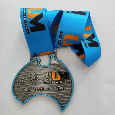 China Europe Manufacturer Customized 3K Marathon Running Sport With Ribbon Logo Design Awards Sports Metal Medal for sale