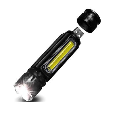 China Zoomable Led LED Torch T6 Side Light COB Light Multifunctional Powerful Linterna Magnet Work Light USB Rechargeable Battery LED Flashlight for sale