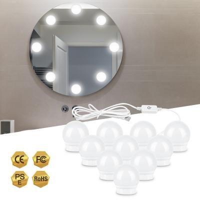 China Modern Hollywood Makeup Light Bulbs Vanity Mirror Lamp For Bathroom White Body USB Operated Touch Switch Lamps for sale