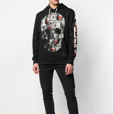 China Fashion Breathable Men Street MI-LING Skull Oversized Empty Rhinestone Embedded To Wash Casual Hoodies for sale