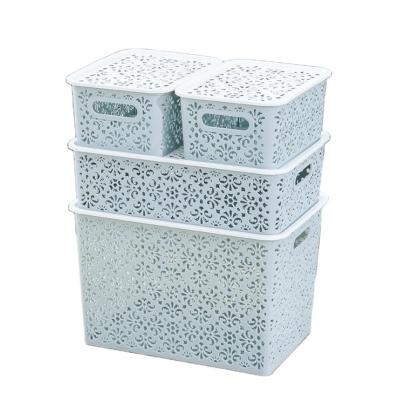 China Sustainable Hollow Storage Basket Desktop Desktop Basket With Lid Clothing Storage Box for sale