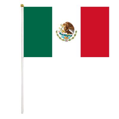 China Custom Healthcare Institutes Mexico Hand Flag World Cup Silk Screen Printing 14x21 Hand Flag for sale