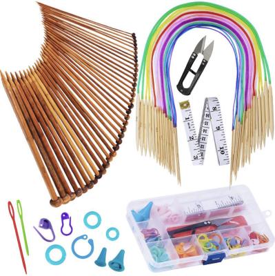 China Crochet Set Hot Sale Crochet Hooks Needles Accessories Loom Set Long Stick Stitch Bamboo Sweater Stitch Set With Carry Box for sale