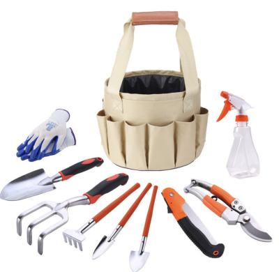 China Hot Sale Modern 10 PCS Garden Tool Kit - 8 Pieces Heavy Duty Gardening Tools With 1 Bag Rake, Shovel, Trowel, Sprayer Bonsai Tool Kit for sale