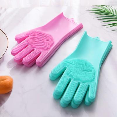 China Non-slip Eco-Friendly Silicone Dishwashing Gloves, Hot Selling Kitchen Dish Washing Mitt Artifact Housework Cleaning Gloves for sale