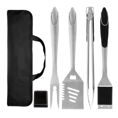 China Heavy Duty Easily Cleaned 6PCS BBQ Grill Tool Kit - Extra Thick Stainless Steel Spatula Fork Tongs and Cleaning Brush Complete BBQ Acce for sale