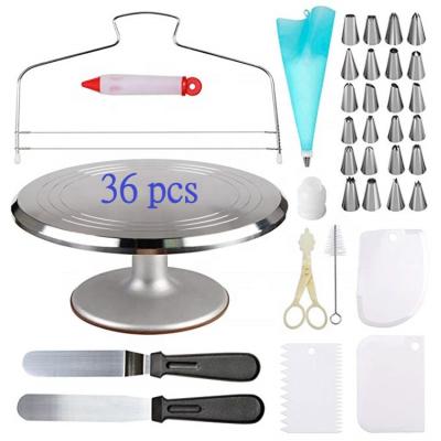 China Sustainable 36 PCS Cake Decorating Supplies Set Aluminum Rotating Cake Turntable Icing Spatula Smoother Cake Stand Baking Supplies for sale