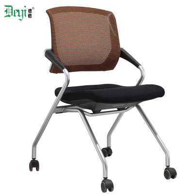 China Foldable Modern Student School Chair With Casters 881-B Color Meeting Room Chair Mesh&Fabric for sale