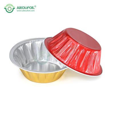 China Aikou Fast Food Customized Size Microwavable Disposable Containers Colored 550Ml Gold Round Aluminum Foil Container With Lids for sale