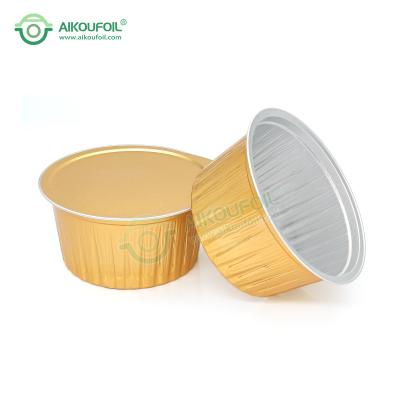 China Custom Round Food Box Aikou Gold 450Ml Food Grade Lunch Box Takeout Tray Bbq Baking Aluminum Foil Containers for sale