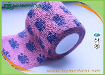 China Pink Colour paw printing Veterinary Non Woven Self Adhesive Flexible Wrapping Bandage Coflex Pet Bandage for sale