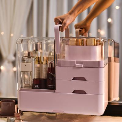 China Hot Selling Rose Multilayer Dustproof Portable Custom Viable Makeup Storage Box Cosmetic Storage Box for sale