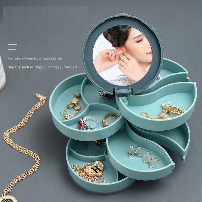 China High Capacity Multi-Layer Sustainable Multifunctional Jewelry Ringstorage Rotating Box With Mirror for sale