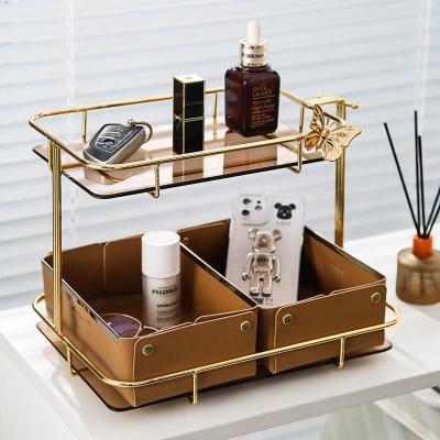 China Sustainable Fashion Double Layers Creative Storage Rack Shelves Cosmetic Bathroom Storage Desktop Rack for sale