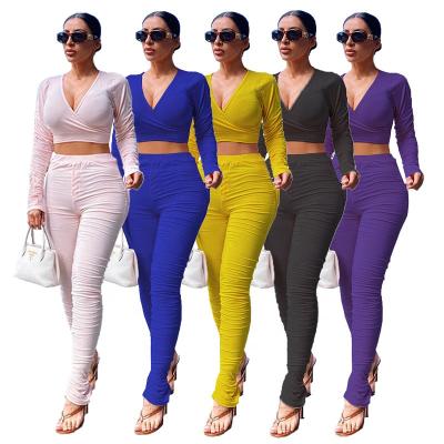 China Autumn QUICK DRY Casual Clothing Suit For Women Suit Two Piece Crop Sleeve Top Pants Long for sale