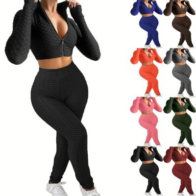 China 2021 QUICK DRY Women Fitness Top Gym Wear Workout Suit Custom Jogger Equipment Two Piece Sets for sale