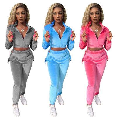 China Jogging Velor QUICK DRY Overalls Suit Tracksuit Women Velor 2 Piece Set Velor Women Pants Two Piece Set for sale