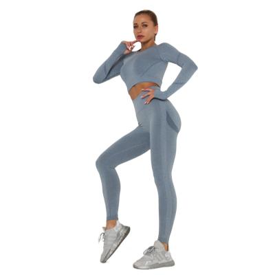 China Women's Gym Wear Long Sleeve Yoga Set Seamless Workout Breathable Legging Sports Wear Quick Dry Yoga Wear Plus Size Yoga Sets for sale