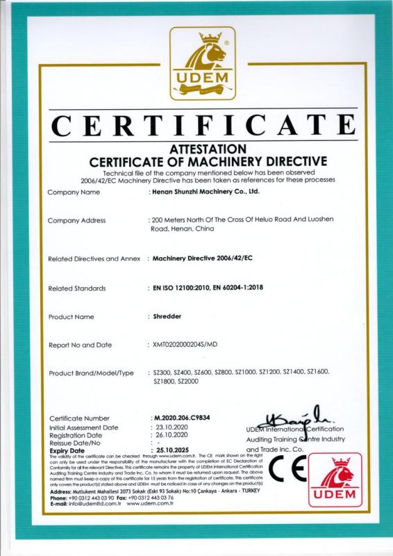 CE - Henan Shunzhi Machinery Co., Ltd.