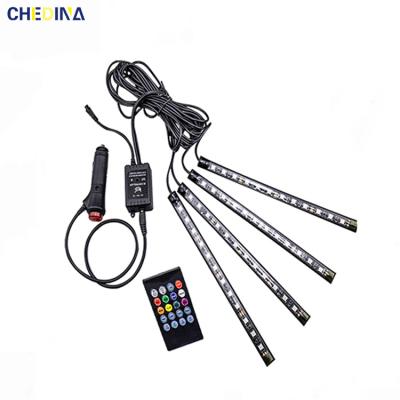 China Car Interior Lighting Car Interior Led Light, 4PCS 12V LED Strip Lights 48 LED Remote Control Including Cigarette Charger RGB Music Car Light for sale