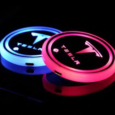 China Acrylic + Light Guide Wireless Charger Coaster Led Mat Coffee Accessory Car Cup Holder Electric Coaster for sale