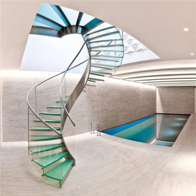 China Modern Customized Design Home Curved Glass Staircase Steps for sale