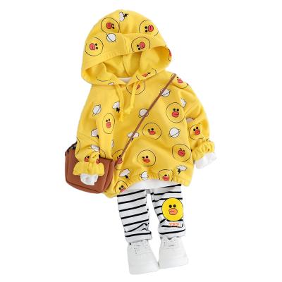 China Girls Casual Cartoon Sweater Hooded Two-Piece Girl and Striped Leggings Autumn Clothing Set For Little for sale