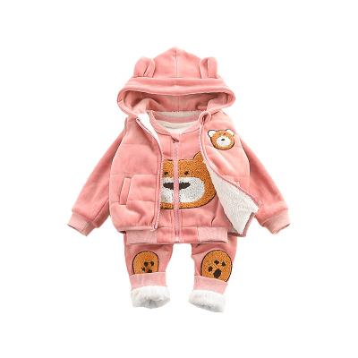 China Winter Girls Casual Clothing Set Children's Cartoon Bear Warm Thick Three Piece Costume for sale