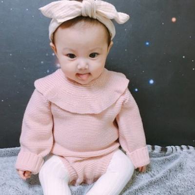 China Solid 100% Spring and Autumn Baby Girls Infant Bodysuit Cotton Baby Sweater Clothing Knitted Baby Outfits for sale